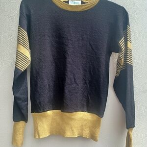 Vintage Sears Black and Gold Crew Neck Sweater with Striking Design